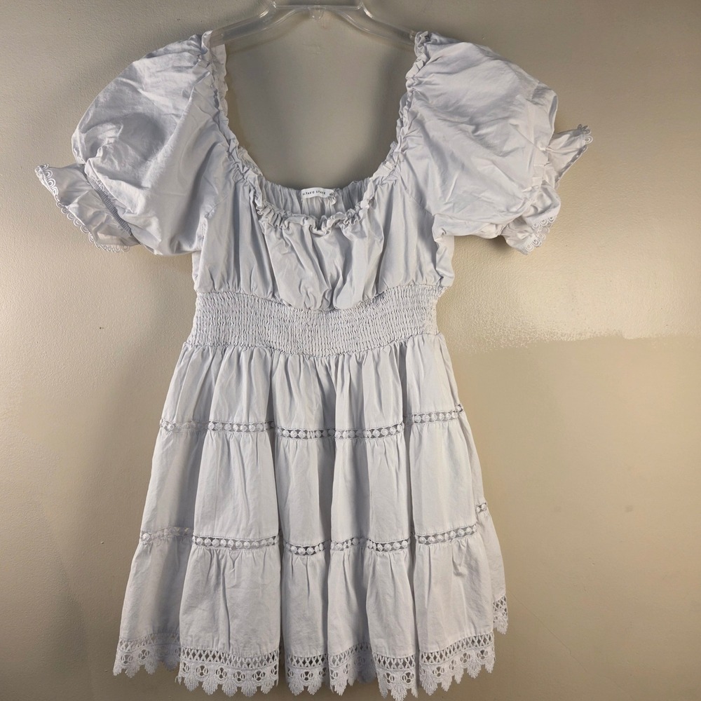 Altar'd State White Smocked Eyelet Lace Tiered Puff Sleeve Mini Dress XL